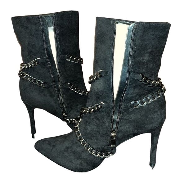 NY&Co Faux-Suede Chain Detailed Stiletto Booties - Picture 6 of 9